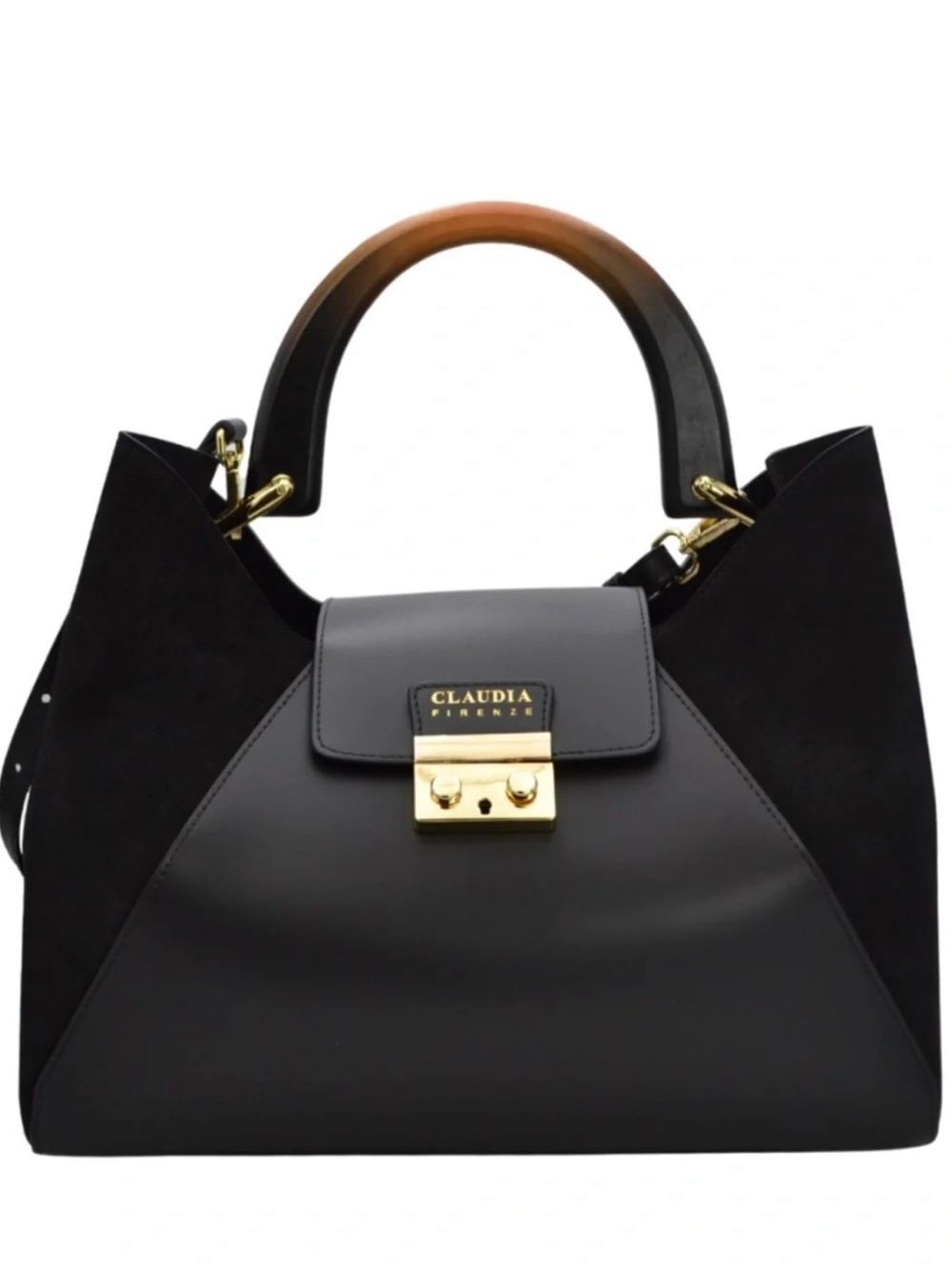 Claudia Firenze - Isadora Black Chamois Women Handbag - Genuine Leather & Suede - Picture 11 of 12
